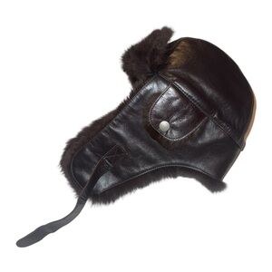 Brown Leather & Fur Rudsak Collection Trapper Aviator Winter Hat Small